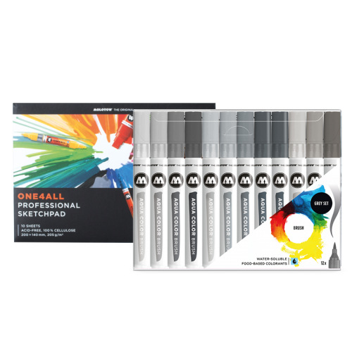 Aqua Color Brush Grey Set + One4All Paper
